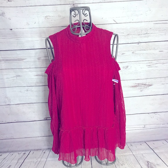 7) Ro & De Long Sleeve Polyester Mock Neck Lace Cold Shoulder Top Size Medium - Picture 2 of 11